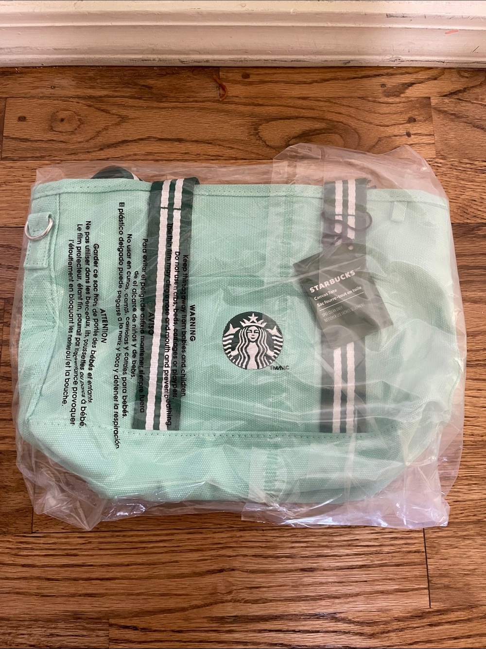 Starbucks Mint Green Tote with White and Dark Green Straps